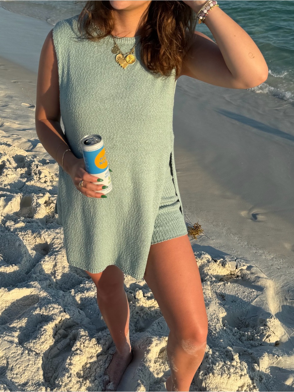 Light Blue Knit Tank and Shorts Set - Picture 9 of 10